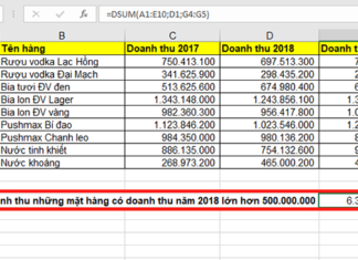 Cách sử dụng hàm DSUM để tính tổng có điều kiện trong Excel