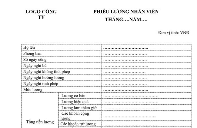 Tải về file mẫu phiếu lương nhân viên công ty đầy đủ nhất