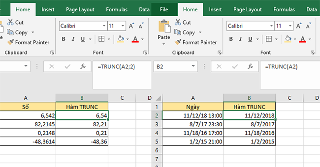 Cách dùng hàm TRUNC để loại bỏ phần thập phân và rút ngắn giá trị số
