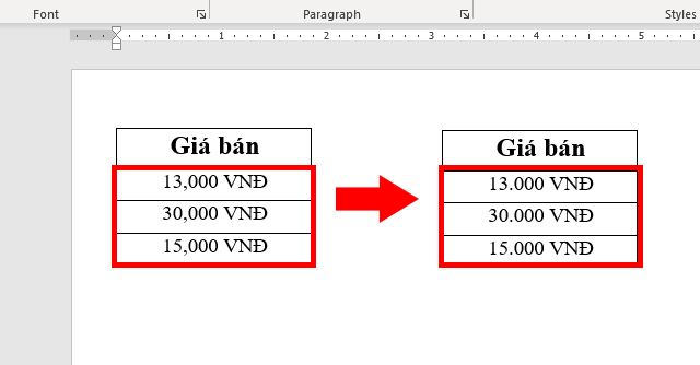 Cách đơn giản để đổi dấu phẩy thành dấu chấm trong Word