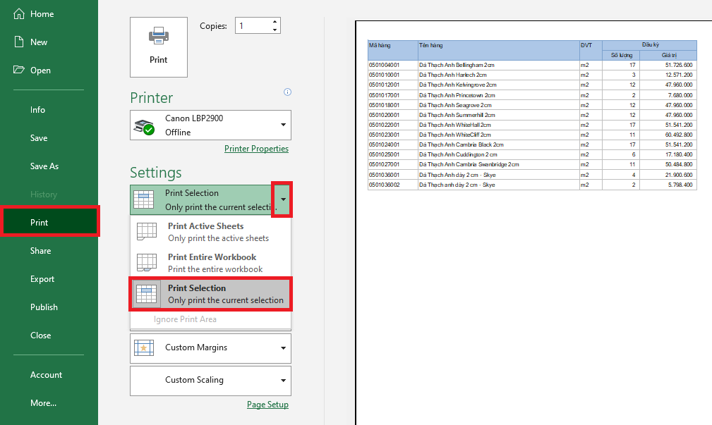 Những cách in một vùng dữ liệu tùy chọn trong Excel