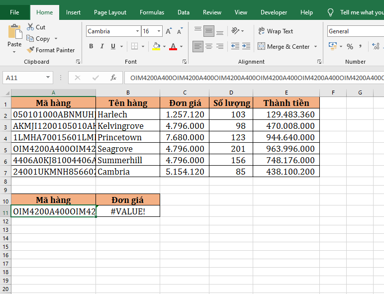 Sửa lỗi #VALUE! khi sử dụng hàm VLOOKUP trong Excel