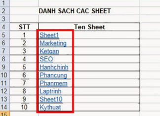 Hướng dẫn lấy danh sách các sheet hiện có trong file Excel