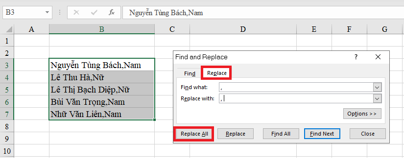 2 cách tạo khoảng cách sau dấu phẩy trong Microsoft Excel