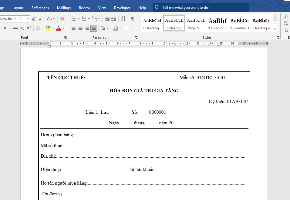Mẫu hóa đơn GTGT