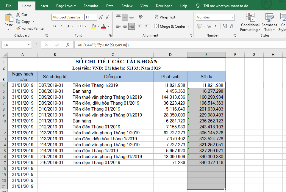 Cách tính tổng lũy kế trong Excel