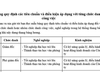 Tải về mẫu bảng quy định tiêu chuẩn và điều kiện áp dụng chức danh