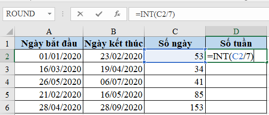 Cách tính số tuần, số ngày lẻ trong tuần giữa 2 mốc thời gian