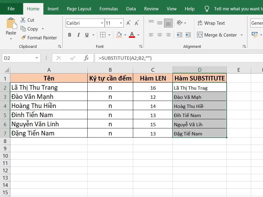 Cách đếm số lần xuất hiện của 1 ký tự trong Excel