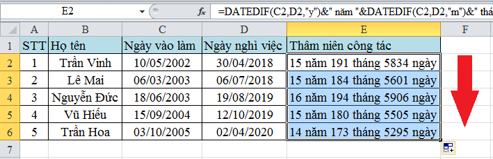 Cánh tính số ngày, chênh lệch giữa hai mốc thời gian trong Excel