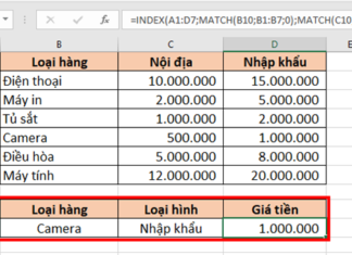 Hướng dẫn cách dò tìm dữ liệu theo hàng và cột trong excel