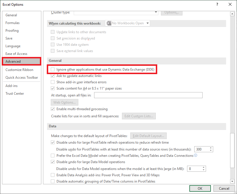 Cách sửa lỗi There was a problem sending a command to the program khi mở file Excel