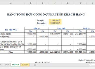 Các bước lập bảng tổng hợp công nợ phải thu khách hàng trên Excel