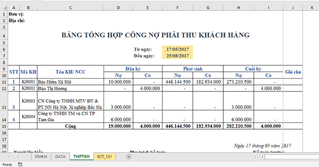 Các bước lập bảng tổng hợp công nợ phải thu khách hàng trên Excel