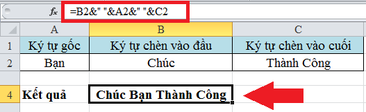 Cách chèn thêm ký tự vào đầu hoặc cuối chuỗi trong Excel