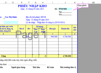 Tải về mẫu file Excel in phiếu nhập kho, phiếu xuất kho