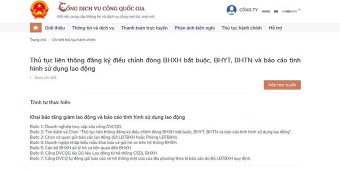 Chọn “Thủ tục liên thông đăng ký điều chỉnh